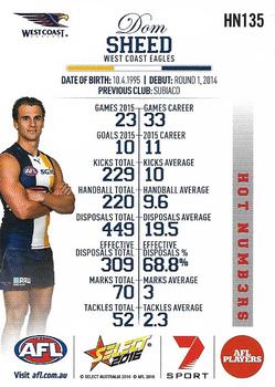2016 Select Footy Stars - Hot Numbers #HN135 Dom Sheed Back